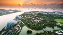 sunset view of Singapore overlooking Gardens by the Bay
